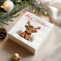 Süße Weihnachts-Hochlandkuh mit festlichen Geweihe