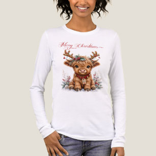 Süße Weihnachts-Hochlandkuh mit festlichen Geweihe Tri-Blend Shirt