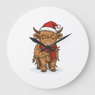 Süße Weihnachts-Hochlandkuh Vintage-Gravur-Shirt Große Wanduhr