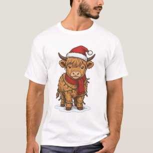 Süße Weihnachts-Hochlandkuh Vintage-Gravur-Shirt T-Shirt