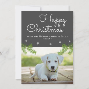 Süße Weihnachts-Kieferzweige Schneeflocken-Hund-Fo Karte
