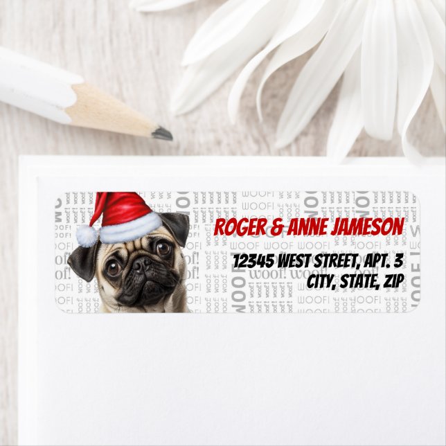 Süße Weihnachts-Mops-Hund-Rücksendeadresse (Insitu)