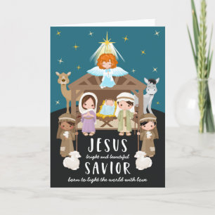 Süße Weihnachts-Nativitäts-Baby-Jesus   Schwarz Feiertagskarte