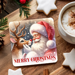 Süße Weihnachts-Papier-Unterlagen mit Santa und Ru Rechteckiger Pappuntersetzer
