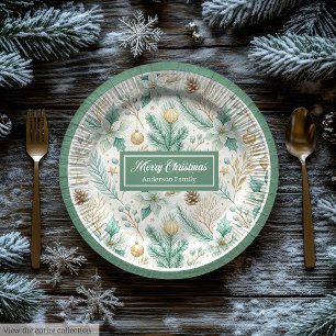 Süße Weihnachts-Papierteller Pastell-Sage und Gold Pappteller