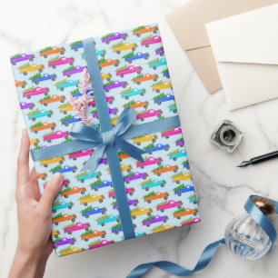 Süße Weihnachts-Pickup-Trucks Bäume Retro-Weihnach Geschenkpapier
