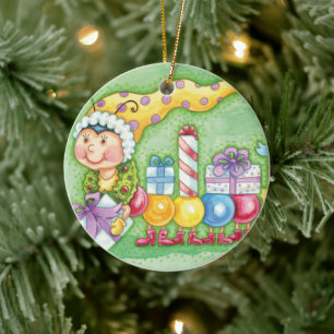 Süße Weihnachts-Raupenbahn mit Geschenken Keramikornament