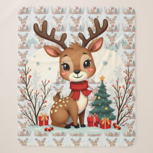 Süße Weihnachts-Rentier-Szene Schneewald Sherpadecke