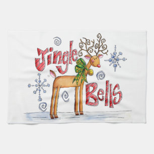 Süße Weihnachts-Rentiere, Jingle Bells Schneeflock Geschirrtuch