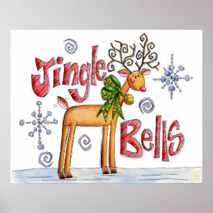 Süße Weihnachts-Rentiere, Jingle Bells Schneeflock Poster