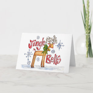 Süße Weihnachts-Rentiere, Klingelglöckchen-Schneef Feiertagskarte