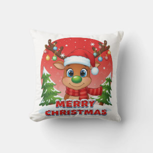 Süße Weihnachts-Rentiere mit Santa-Hut-Ornamenten Kissen