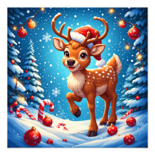 Süße Weihnachts-Rentiere mit Santa Hut und Zuckers Fotodruck