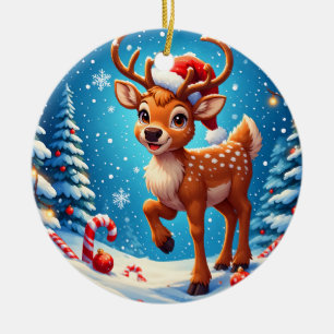 Süße Weihnachts-Rentiere mit Santa-Hut und Zuckers Keramik Ornament