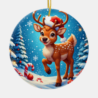 Süße Weihnachts-Rentiere mit Santa-Hut und Zuckers Keramik Ornament