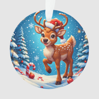 Süße Weihnachts-Rentiere mit Santa Hut und Zuckers Ornament