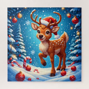 Süße Weihnachts-Rentiere mit Santa-Hut und Zuckers Puzzle