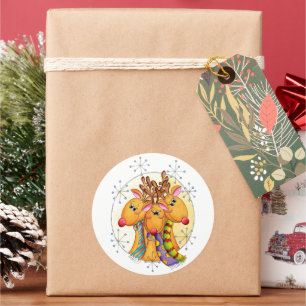 Süße Weihnachts-Rentiere mit Sternenschals Runder Aufkleber
