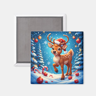 Süße Weihnachts-Rentiere Santa Hut Zuckerstangen Magnet