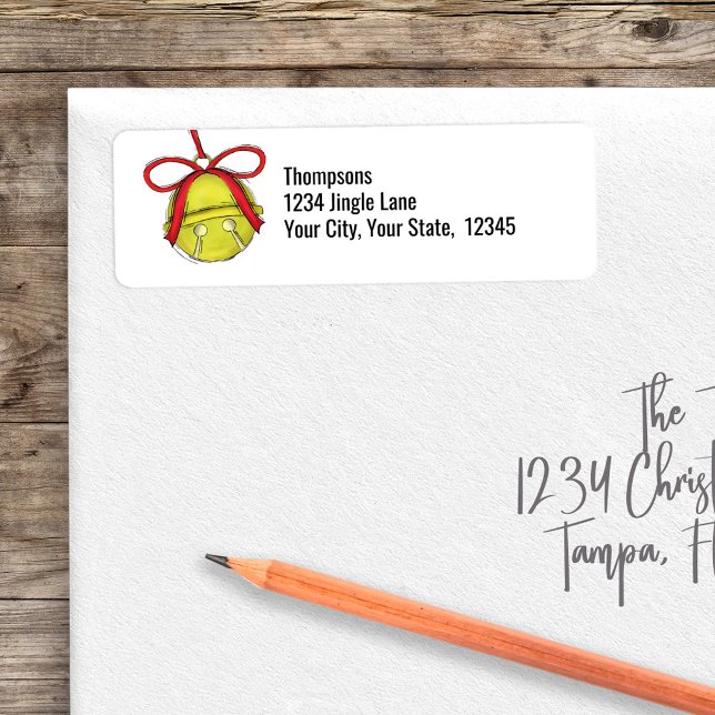 Süße Weihnachts-Schelle Rücksendeadresse (Gold return address label with cute jingle bell. )