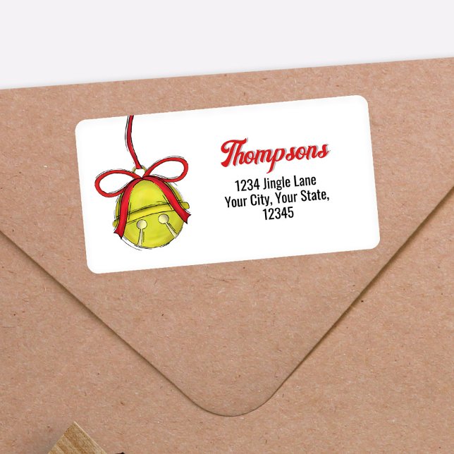 Süße Weihnachts-Schelle-Rücksendeadresse Adressaufkleber (Gold jingle bell return address labels.)