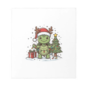 Süße Weihnachts-Schildkröte Vintage Gravur Shirt D Notizblock