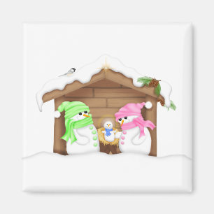 Süße Weihnachts-Schneemann-Krippe Magnet