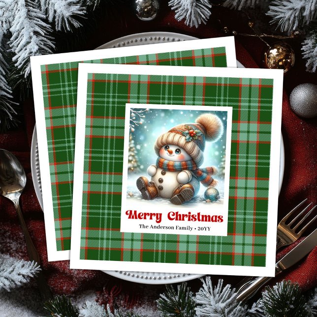 Süße Weihnachts-Schneemann-Servietten, editierbare Serviette (Cute Christmas Snowman Napkins Editable Watercolor Party

)