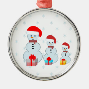 Süße Weihnachts-Schneemänner und Schneeflocken Silbernes Ornament