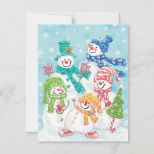 Süße Weihnachts-Schneemannfamilie im Schnee Feiertagskarte