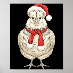 Süße Weihnachts-Silkie-Huhn-Santa-Bauernhof-Tier Poster