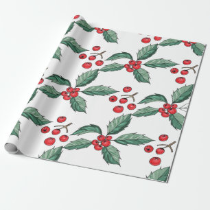 Süße Weihnachts-Stechpalmenblätter und -Beeren Geschenkpapier
