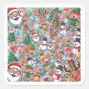 Süße Weihnachts-Sticker Muster Santa Schneemann El Quadratischer Aufkleber
