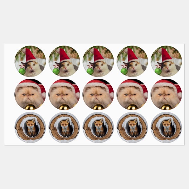 süße Weihnachts-Tier-Mischung Etiketten (Blatt)