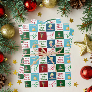 Süße Weihnachts-Turnmädchen Personalisiert Geschenkpapier Set