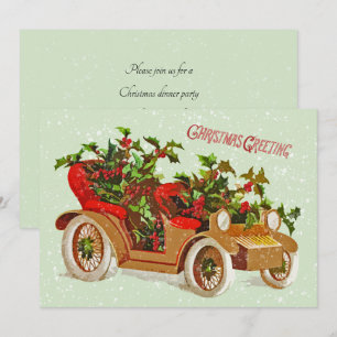 Süße Weihnachts-Vintage-Auto-Stechpalme-Schnee-Sag Einladung