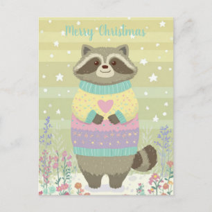 Süße Weihnachts-Waschbär-Postkarte Postkarte