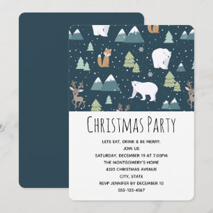Süße Weihnachts-Wintertier-Muster-Party Einladung