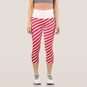 Süße Weihnachts-Zuckerstangen-Feiertags-Streifenmu Capri Leggings