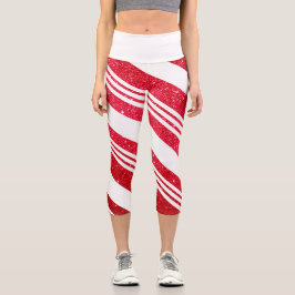 Süße Weihnachts-Zuckerstangen-Gestreift-Muster Capri Leggings