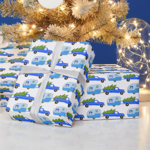 Süße Weihnachtsanhänger RVs Trucks Blaues Weihnach Geschenkpapier