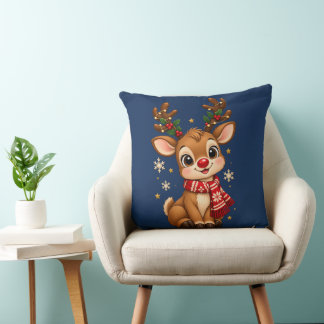 Süße Weihnachtsbaby-Rentiere mit rotem Schalwurf Kissen