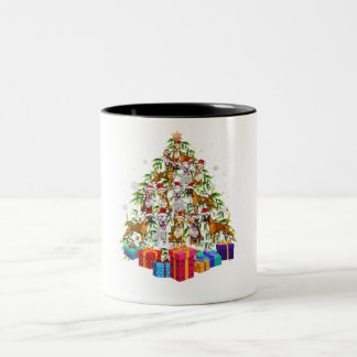Süße Weihnachtsbaum-Boxer-Hundefamilie Weihnachtsg Zweifarbige Tasse