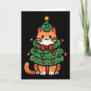 Süße Weihnachtsbaum-Ginger-Katze Xmas Mädchen Kind Karte