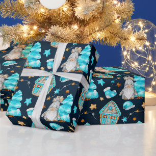 Süße Weihnachtsblaue Skandinavische Gnome Geschenkpapier