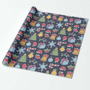 Süße Weihnachtsdekorationen Doodles Muster Geschenkpapier