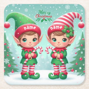 Süße Weihnachtselfen Rechteckiger Pappuntersetzer