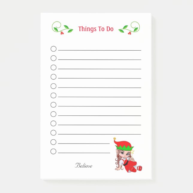 Süße Weihnachtsfee-Elf-Dinge zu tun Post-it Klebezettel (Vorderseite)