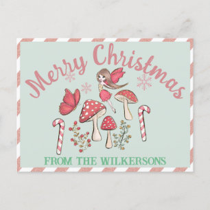 Süße Weihnachtsfee und Pilze Postkarte