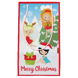 Süße Weihnachtsfeen mit Geschenk & Schneeflocken Kleine Geschenktüte